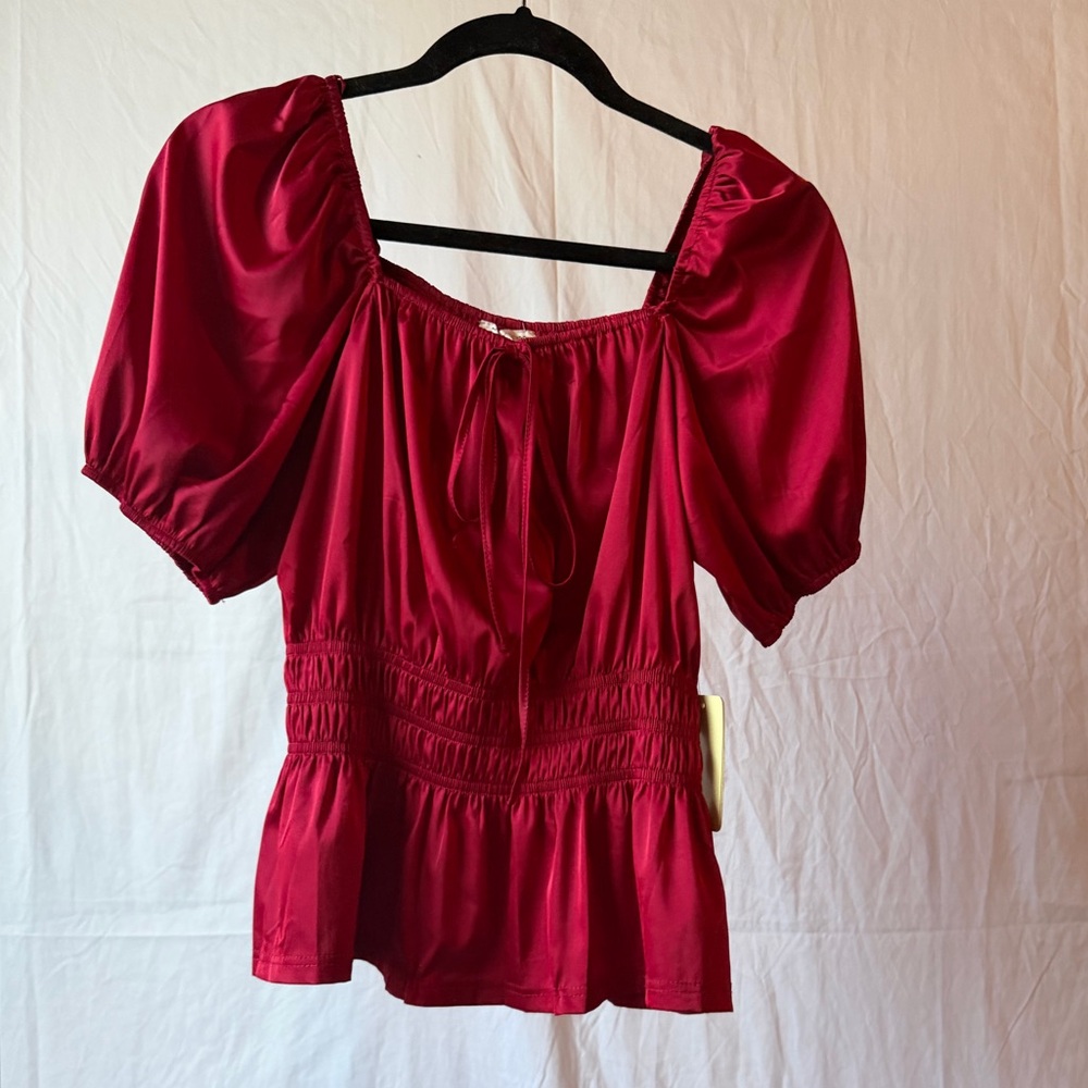 Red Puff Sleeve Peasant Top